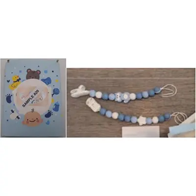 Blue silicone pacifier teething chain with clip 2pc