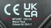 Missry Associates Recalls Misco Sports Light-Up Racket Sets Due to Risk of Serious Injury or Death from Battery Ingestion; Violate Mandatory Standard for Toys: Close up of model number "MT2287" and "100125" on racket handle, photo 3 of 3