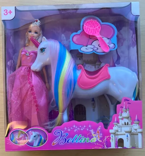 Bettina Doll Sets Recalled Due to Risk of Serious Injury or Death from Battery Ingestion; Violates Mandatory Standard for Toys; Sold on Amazon by Shantou Chenghai Xingzigu Toy Industry: Recalled Bettina Doll Set with Magic Light Unicorn (front of the packaging), photo 2 of 3
