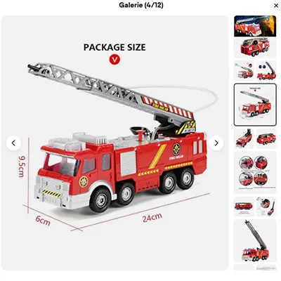 Camion de pompiers avec échelle pompier, grand modèle, jouet, camion d'arrosage, photo 2 of 4