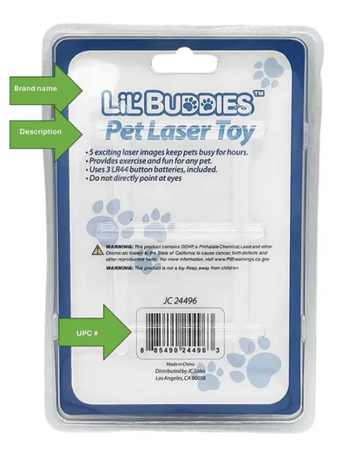 JC Sales Recalls Lil' Buddies Pet Laser Toys Due to Risk of Serious Injury or Death from Battery Ingestion Hazard; Violates Mandatory Standard for Consumer Products with Button Cell Batteries: Recalled LiL'BUDDIES Pet Laser Toy (back of the package), photo 2 of 2