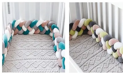 Braided Crib Bumpers Recalled Due to Risk of Serious Injury or Death from Suffocation; Violates Federal Crib Bumper Ban; Sold on Amazon by Haoyunm: Recalled braided crib bumpers in crib, photo 2 of 2