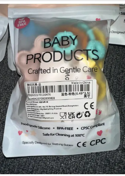 SHEIN Distribution Corporation Recalls Pull and Chew Montessori Teething Toys Due to Risk of Serious Injury or Death from Choking Hazard; Violate Mandatory Standard for Toys: Front of Packaging, photo 2 of 3