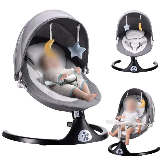 ZRWD Infant Swings Recalled Due to Risk of Serious Injury or Death from Suffocation Hazard; Multiple Federal Safety Violations; Sold Exclusively on Amazon.com by ZRWD: Recalled ZRWD Infant Swing with Gray and White Fabric, Black Base and Plush Toys, photo 2 of 4