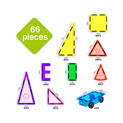 Magnet Tiles Building Block with 1 Car, 66 pieces, photo 2 of 4