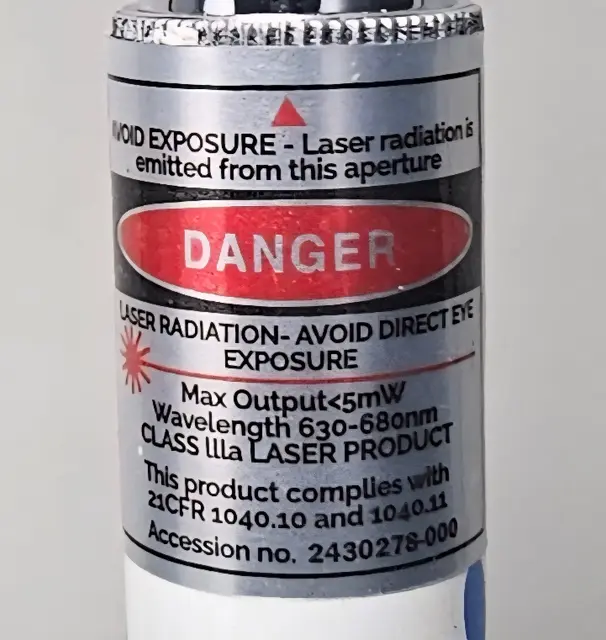 Petmate Recalls Pet Zone Pet Toys Due to Risk of Serious Injury or Death from Ingestion Hazard; Violation of Mandatory Standard for Consumer Products with Button Cell Batteries; Sold Exclusively at Menards: "Danger" and "Accession No. 2430278-000" are printed on a silver label located on the laser pointer tube, photo 3 of 3
