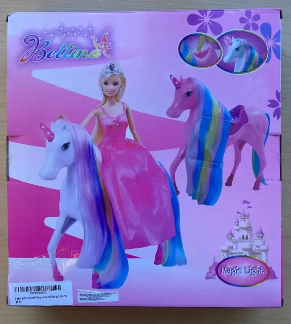 Bettina Doll Sets Recalled Due to Risk of Serious Injury or Death from Battery Ingestion; Violates Mandatory Standard for Toys; Sold on Amazon by Shantou Chenghai Xingzigu Toy Industry: Recalled Bettina Doll Set with Magic Light Unicorn (back of the packaging), photo 3 of 3