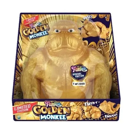 Orb Funkee Squeeze Toys Recalled Due to Risk of Serious Injury or Death from Asbestos Exposure; Imported by The Orb Factory: Recalled Orb Funkee Gold Jumbo Monkee in Packaging, photo 2 of 4
