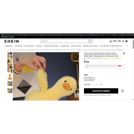 Jouet en peluche canard moelleux de 30 cm, photo 2 of 4