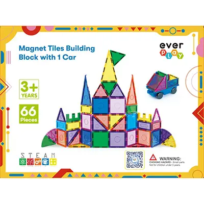 Magnet Tiles Building Block with 1 Car, 66 pieces, photo 4 of 4
